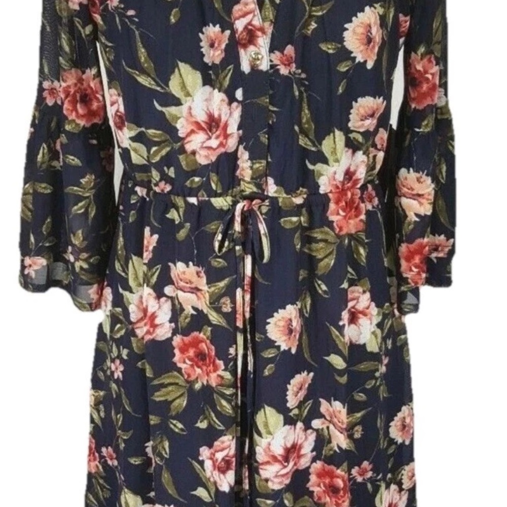 Sirenlily Floral 1/4 Button Bell Sleeve Fit & Flare Dress maternity Women Size M